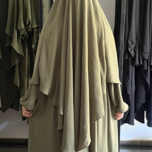 Set jazz, abaya manches ballonnées+ khimar long  (vert olive)