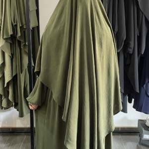 Set jazz abaya ballonnées + khimar long vert kaki